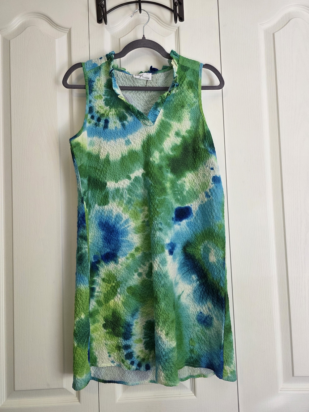 Sleeveless Tie-Dye Mini Dress in Green & Blue
